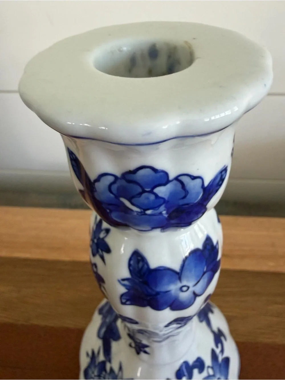 Vintage Candle Holder Cobalt Blue Porcelain Floral Design